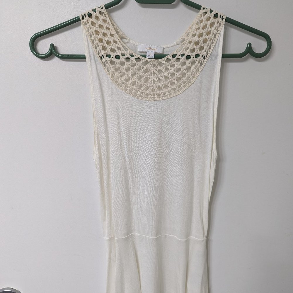 Aritzia Wilfred White Peplum Crochet Neckline Tank